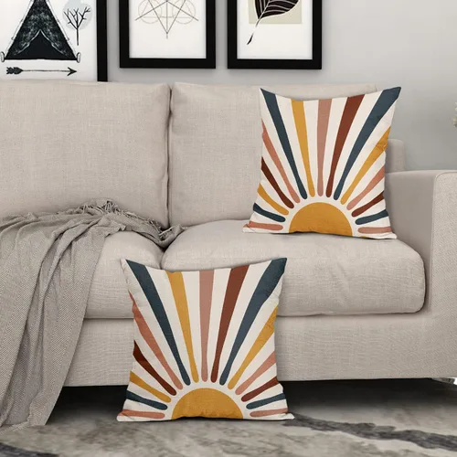 Miniatura 7 de Kawani - Juego de 2 fundas de almohada decorativas Boho Sunrise, diseño abstracto con rayas coloridas estilo bohemio, fundas de almohada modernas