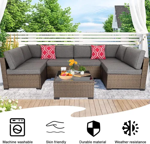 Miniatura 7 de kinbor Fundas de cojín de repuesto para patio, 14 piezas, fundas de cojín para sofá de patio al aire libre con cremallera para sofá seccional, solo