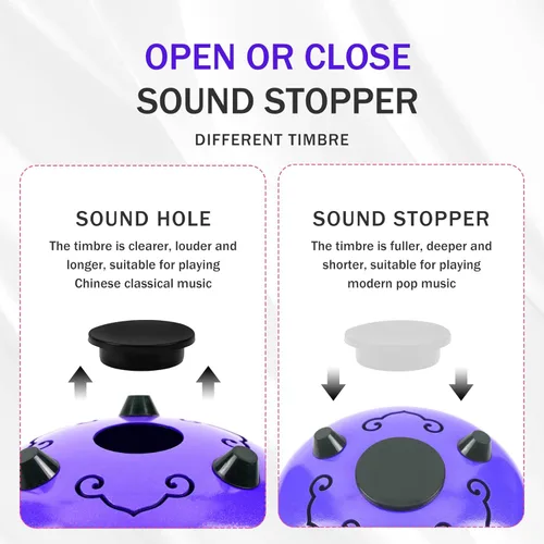 Miniatura 5 de Tambor de lengua de acero para niños: juego de tambores musicales de metal de 6 pulgadas, 8 notas, tecla C para meditación, yoga, educación, Púrpura