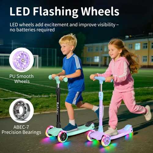 Miniatura 2 de BELEEV Patinetes para Niños de 3 Ruedas Patinete de Empuje para Niños Pequeños Niñas y Niños, 4 Alturas Ajustables, Inclinarse para Dirigir, Ruedas