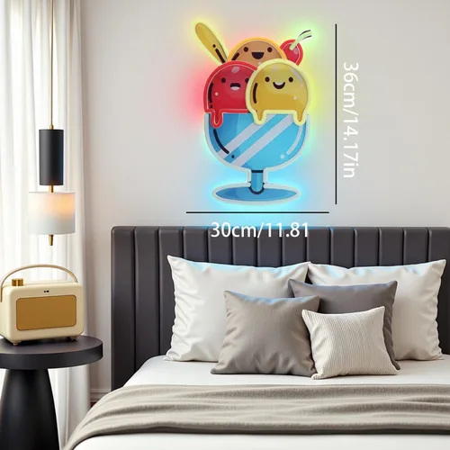 Miniatura 4 de Adorable letrero de neón de helado LED para decoración de pared, luz USB y batería para habitación de niños, dormitorio, sala de juegos, regalo