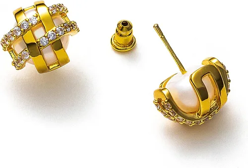 Miniatura 2 de C.Paravano Aretes de oro de 18 quilates para mujer, hipoalergénicos para mujer, aretes tipo dormilona con parte trasera plana