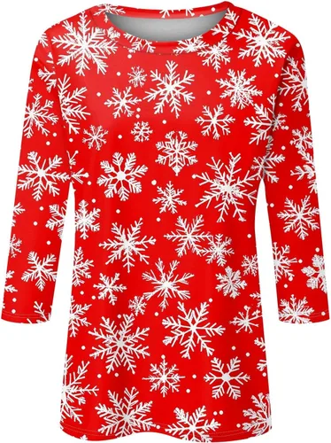 Miniatura 25 de Camisetas de manga 3/4 para mujer, cuello redondo, holgadas, casuales, con estampado floral, camisetas de moda para el trabajo de negocios