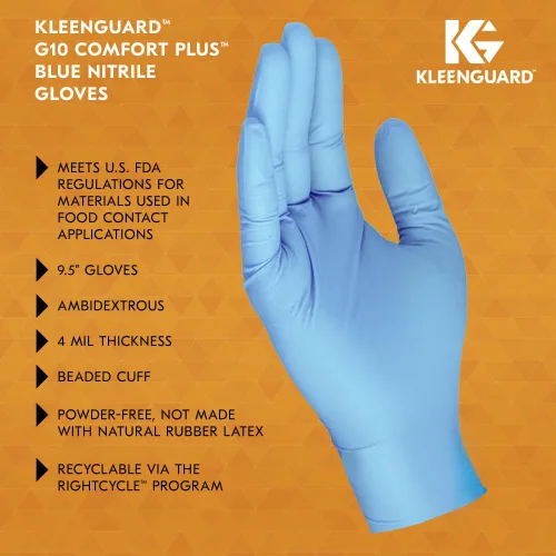 Miniatura 9 de Kleenguard™ G10 Comfort Plus™ - Guantes de nitrilo azules (54185), 4 mil, ambidiestros, compatibles con pantalla táctil, XS (100 guantes/caja)