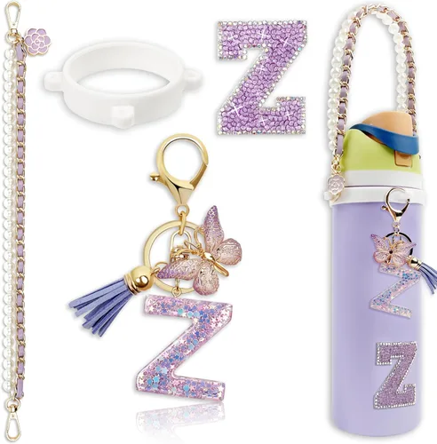 Miniatura 40 de Letter Handle Strap Accessories with Cute Initial Charm Compatible with Owala Water Bottle 24oz 32oz 40oz Owala Kids Púrpura