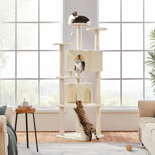 Miniatura 2 de Yaheetech Árbol para gatos XL, torre para gatos de varios niveles de 80 pulgadas con postes para rascar, condominio doble, plataformas encaramadas