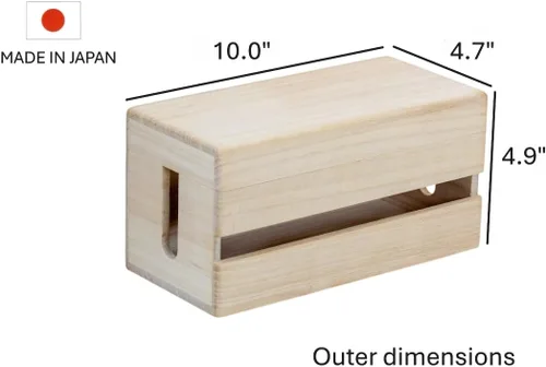 Miniatura 3 de 2 Set of Masuda Paulownia Wood Cable Management Box – Handmade Wooden Cord Organizer for Power Strips, Routers, Chargers – Eco-Friendly Desktop