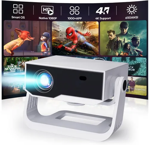 Proyector con WiFi y Bluetooth, Aplicaciones Integradas Soporte 4K Sistema Operativo Inteligente Proyector Portátil para Dormitorio Nativo 1080P con