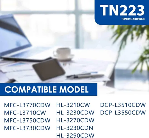 Miniatura 2 de TN-223BK TN223BK Cartucho de tóner de repuesto para Brother TN-223 TN223 TN223 Black Toner MFC-L3770CDW MFC-L3710CW - Rendimiento de páginas