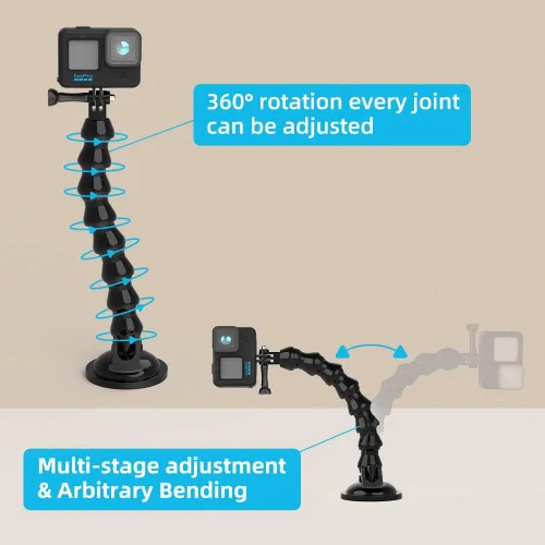 Miniatura 4 de Soporte flexible para cámara con ventosa de cuello de cisne compatible con GoPro Hero 13 Negro, Hero 12/11/10/9/8/7/6/5 Negro, DJI Osmo Action 5 Long