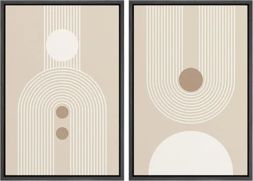 Miniatura 123 de SIGNWIN Lienzo enmarcado para pared, juego de arte de collage de ondas en espiral de mediados de siglo, formas abstractas, acogedor, neutro