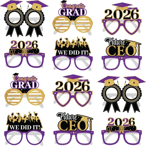 Miniatura 14 de KatchOn Gafas de graduación 2025 negras y doradas – Juego de 20 Accesorios para cabina de fotos Decoraciones de clase de 2025 Recuerdos
