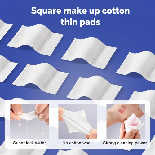Miniatura 5 de Almohadillas cuadradas de algodón para la cara (475 unidades) – 100% algodón puro, almohadillas desmaquillantes suaves sin pelusa para uso facial