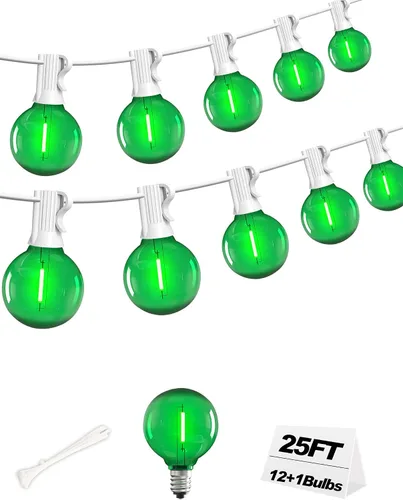 Miniatura 9 de Luces de cadena LED G40 para exteriores de 25 pies con 12+1 bombillas, enchufe E12, blanco cálido de 2700K, grado comercial, resistente a