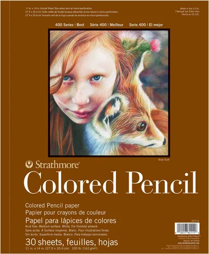 Strathmore Bloc de papel en espiral de lápiz de colores de 11 x 14 pulgadas, 30 hojas, 62477110, blanco