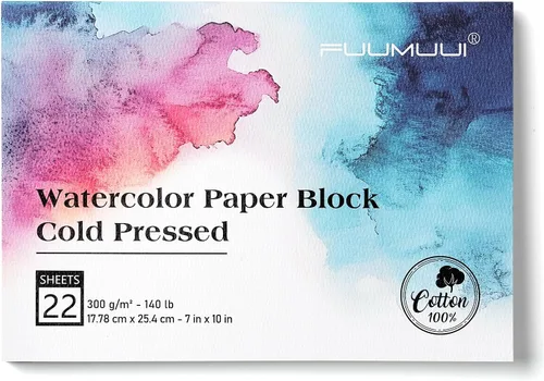 Miniatura 16 de Bloc de Papel de Acuarela, Fuumuui 5.5 x 8.5 pulgadas Papel 100% Algodón (20 Hojas, 140lb/300g), Encuadernado en Espiral para Pintar, Dibujar