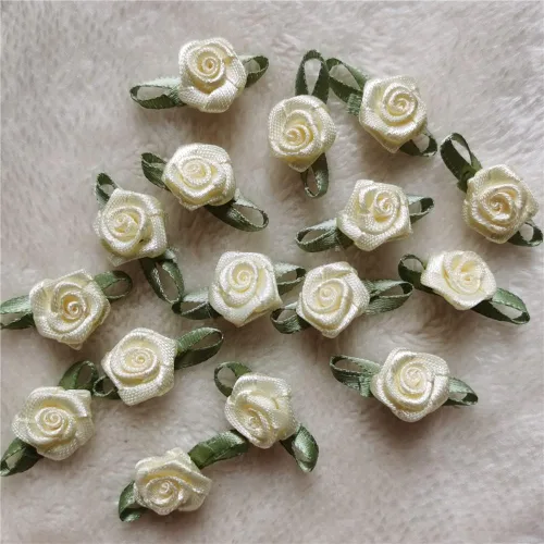 Miniatura 3 de 100 unids/lote de mini rosas hechas a mano con cinta de raso artificial para decoración de bodas, accesorios de costura (albaricoque)