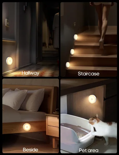 Miniatura 7 de GOODEA Luz nocturna con sensor de movimiento, luces de disco a pilas con control remoto, luz nocturna blanca cálida regulable, luz suave de 3000 K
