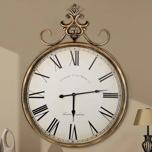 Reloj de pared vintage – Reloj de pared de metal dorado, 21 pulgadas, reloj de pared decorativo antiguo de granja, reloj rústico grande para sala de