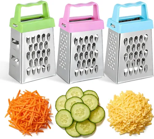 jojofuny 6 mini ralladores de queso: caja pequeña de acero inoxidable para cocina casera, trituradora de alimentos vegetales multiusos con asas para