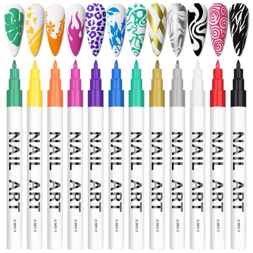 Miniatura 9 de 1 unidad de lápices blancos para arte de uñas, Kalolary 0.5mm marcadores de arte de uñas, punto de grafiti, lápiz de puntos, pincel de dibujo
