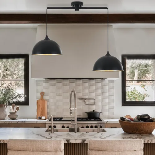 Miniatura 6 de Luces Colgantes para Isla de Cocina, Paquete de 2 Lámparas Colgantes de Cúpula Negras y Doradas, Accesorios de Iluminación Industrial Vintage, Negro