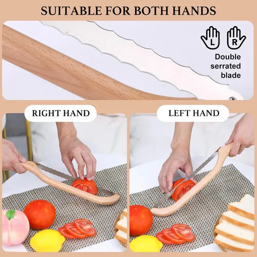 Miniatura 3 de Cortador de pan de arco premium, cuchillo de pan de masa madre con mango de bambú de 15.6 pulgadas, hoja dentada de acero inoxidable de grado