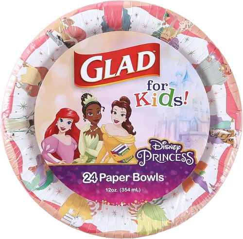 Glad para Niños Cuencos de Papel para Aperitivos Disney Princess de 12 oz - La Magia Está en Todos Nosotros - Cuencos Desechables Duraderos,