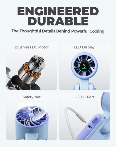 Miniatura 7 de Diveblues Ventilador turbo portátil de mano, viento de 5 marchas, funciona con batería, hasta 12 horas de trabajo, ventilador de mano 3 en 1