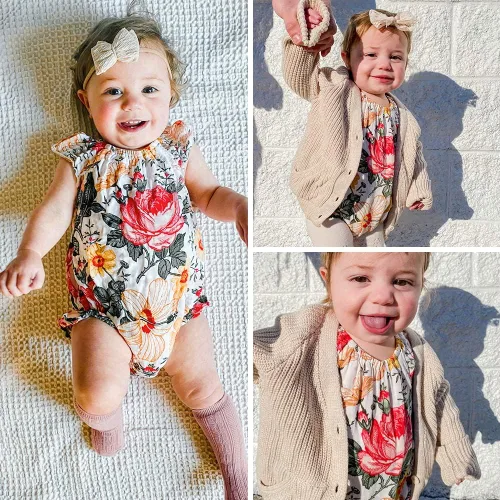 Miniatura 3 de Simplee kids Mameluco de verano para bebés y niñas, mameluco sin mangas con volantes florales