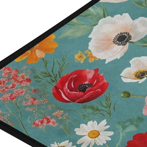 Miniatura 2 de Gredecor Alfombra de cocina verde azulado con diseño de racimo de flores, antideslizante, lavable, rústica, alfombra para el hogar, cocina, oficina