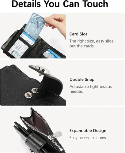 Miniatura 3 de BOSTANTEN Cartera de cuero para mujer, pequeña, con bloqueo RFID, bolsillo con cremallera, tarjetero con ventana de identificación, 1-negro