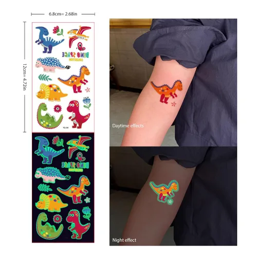 Miniatura 2 de Tatuaje temporal brillante para niños, 400 piezas de estilo mixto que brillan en la oscuridad, tatuajes adhesivos