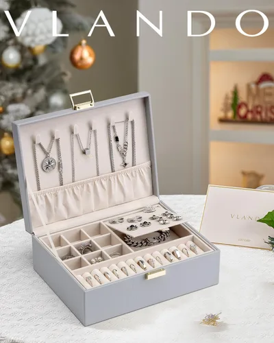 Miniatura 2 de Vlando - Joyero de 2 capas, joyero organizador grande para mujeres, bandeja de joyería removible para collares, aretes, anillos, pulseras, joyeros
