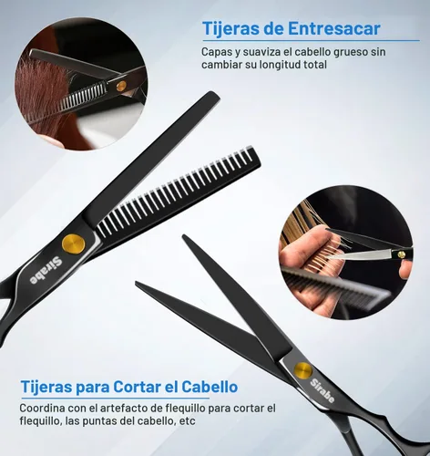 Miniatura 4 de Sirabe Juego de 10 tijeras de corte de cabello, kit profesional de tijeras de corte de pelo con tijeras de corte, tijeras de adelgazamiento, peine