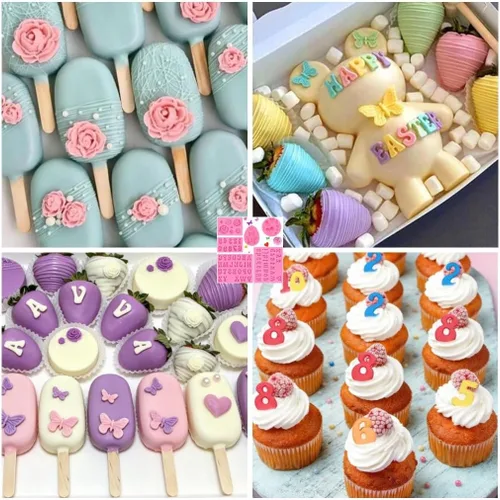 Miniatura 3 de Moldes de Silicona con Letras del Alfabeto para Chocolate, 6 Piezas Moldes de Fondant en Forma de Letras, Números, Flores, Mariposa, Corazón