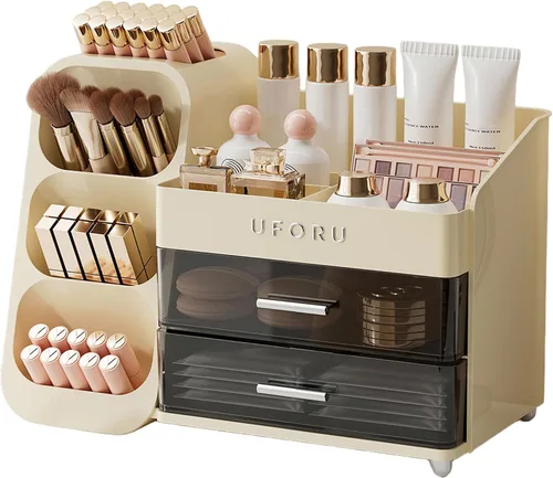 Miniatura 13 de UFORU Organizador de maquillaje para tocador con soporte para pinceles, organizador de cuidado de la piel de gran capacidad para encimera de baño