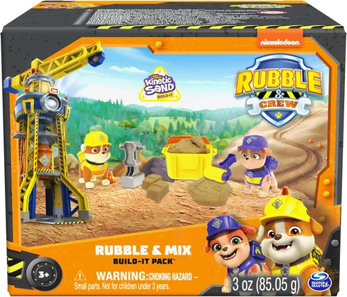 Miniatura 9 de Rubble & Crew, Juego de figuras de acción de Rubble and Mix, con 3 oz de arena cinética Build-It y 2 juguetes de construcción de mano, juguetes