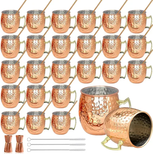 LINALL Moscow Mule Tazas de Cobre - Juego de 24 Jarras de Acero Inoxidable Chapado en Cobre de 18oz, para Bebidas Frías (paquete de 24)