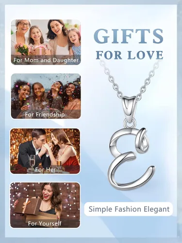 Miniatura 27 de EUDORA Collares de plata esterlina con inicial para mujer, regalos clásicos de 26 letras sin cuello para niñas, hermana, madre hija, cadena de 18