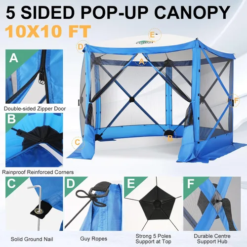 Miniatura 5 de COBIZI Tienda de campaña de 10 x 10 pies para camping, toldo de camping desplegable con paredes laterales, tienda de campaña portátil