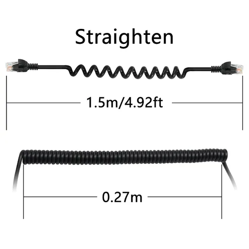Miniatura 7 de Cable Ethernet Cat5e en espiral – Cable de red LAN RJ45 retráctil para laptops, escritorio, routers, decodificadores – estirable hasta 4.9 ft