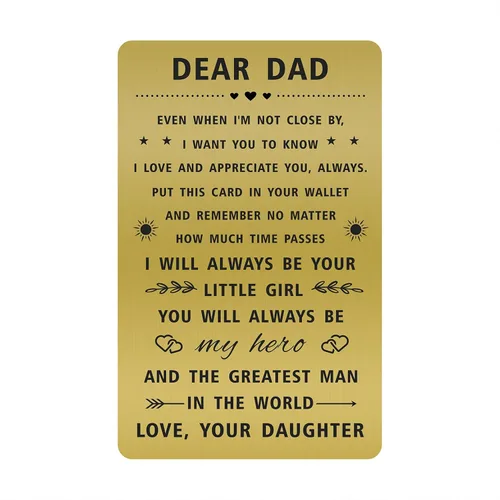 SOUSYOKYO Tarjeta de regalo para el día del padre de parte de la hija, tarjeta de latón personalizada para papá para hombres cosas significativas