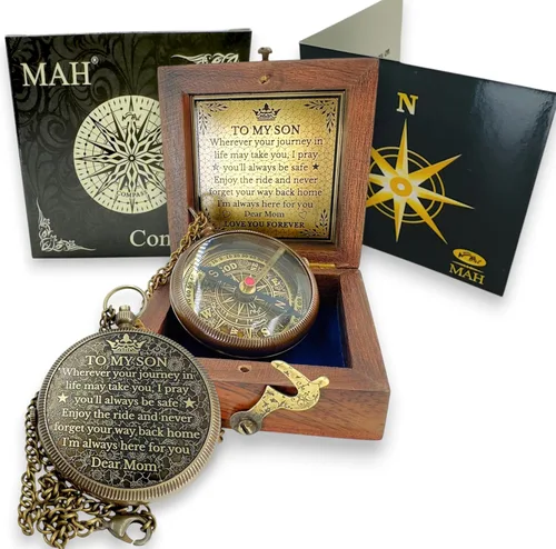 Miniatura 14 de Brass Compass Gift to My Son Never Forget I Love You, Sentimental Keepsake from Mom Dad Grandparents, Inspirational Guidance Compass Gift for Son