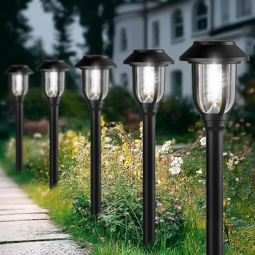 Miniatura 10 de ILANCK Luces solares para caminos al aire libre, paquete de 12 luces solares para exteriores, impermeables, blanco cálido, encendido y apagado