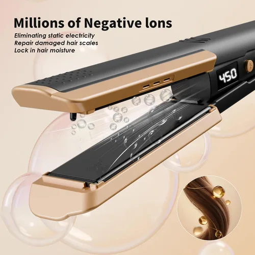 Miniatura 3 de Plancha plana para alisar el cabello, placas de cerámica de 1 3/4 pulgadas de ancho iónico (negro) Dual Voltage Straightener for Thick Hair Women