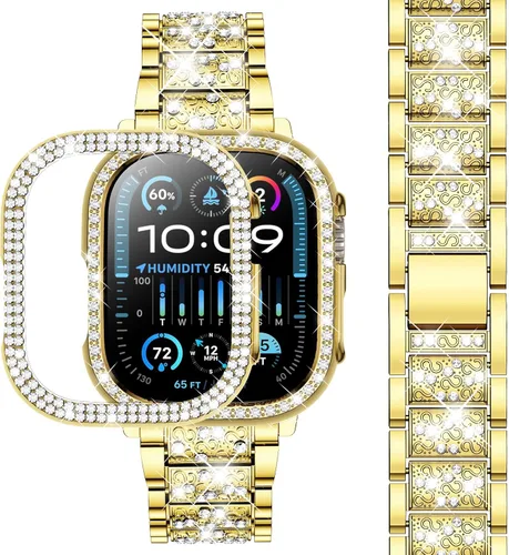 Miniatura 11 de SUPOIX - Correa compatible con Apple Watch de 1.49 pulgadas + funda, joyería para mujer con diamantes brillantes, bandas de metal y 2