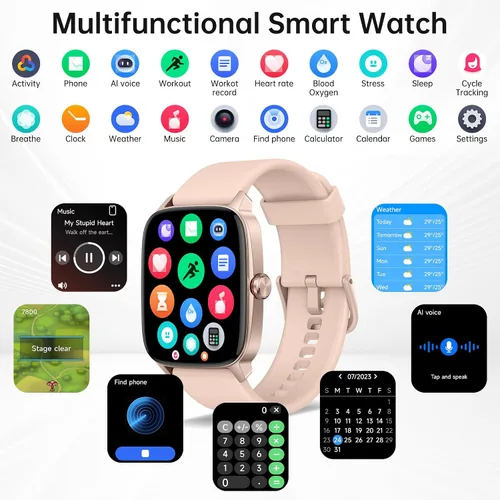 Miniatura 5 de Relojes inteligentes para mujeres y hombres con llamada Bluetooth y voz AI, monitor de actividad física HD de 1.85 pulgadas con monitor de sueño