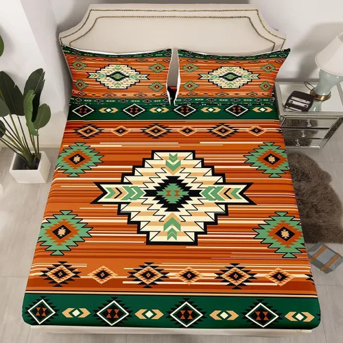 Miniatura 15 de Homewish Western Fitted Sheets Twin Size (No Flat),Retro Country Tribal Bedding Set 2Pcs,Kids Girls Boys Room Decor,Southwest Aztec Stripes Bed
