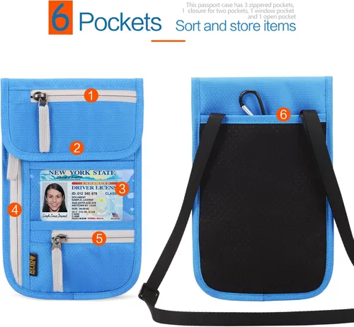 Miniatura 3 de Cartera de cuello ligera con bloqueo RFID, bolsa de viaje impermeable para mujeres y hombres